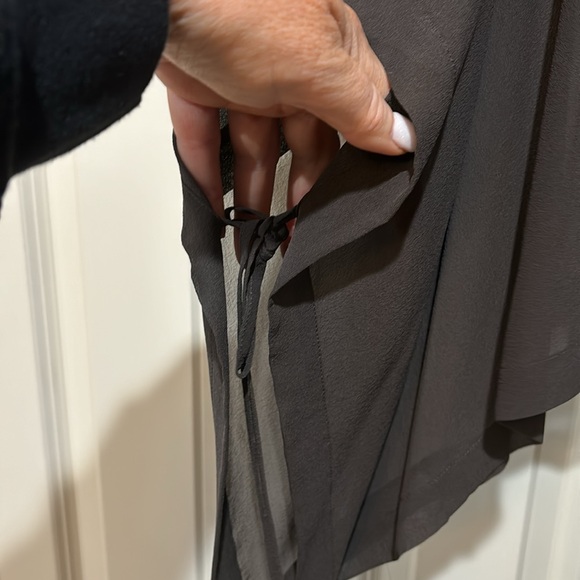 NWOT Eileen Fisher, dark brown silk Georgette short poncho/Palazzo pants - Picture 4 of 11